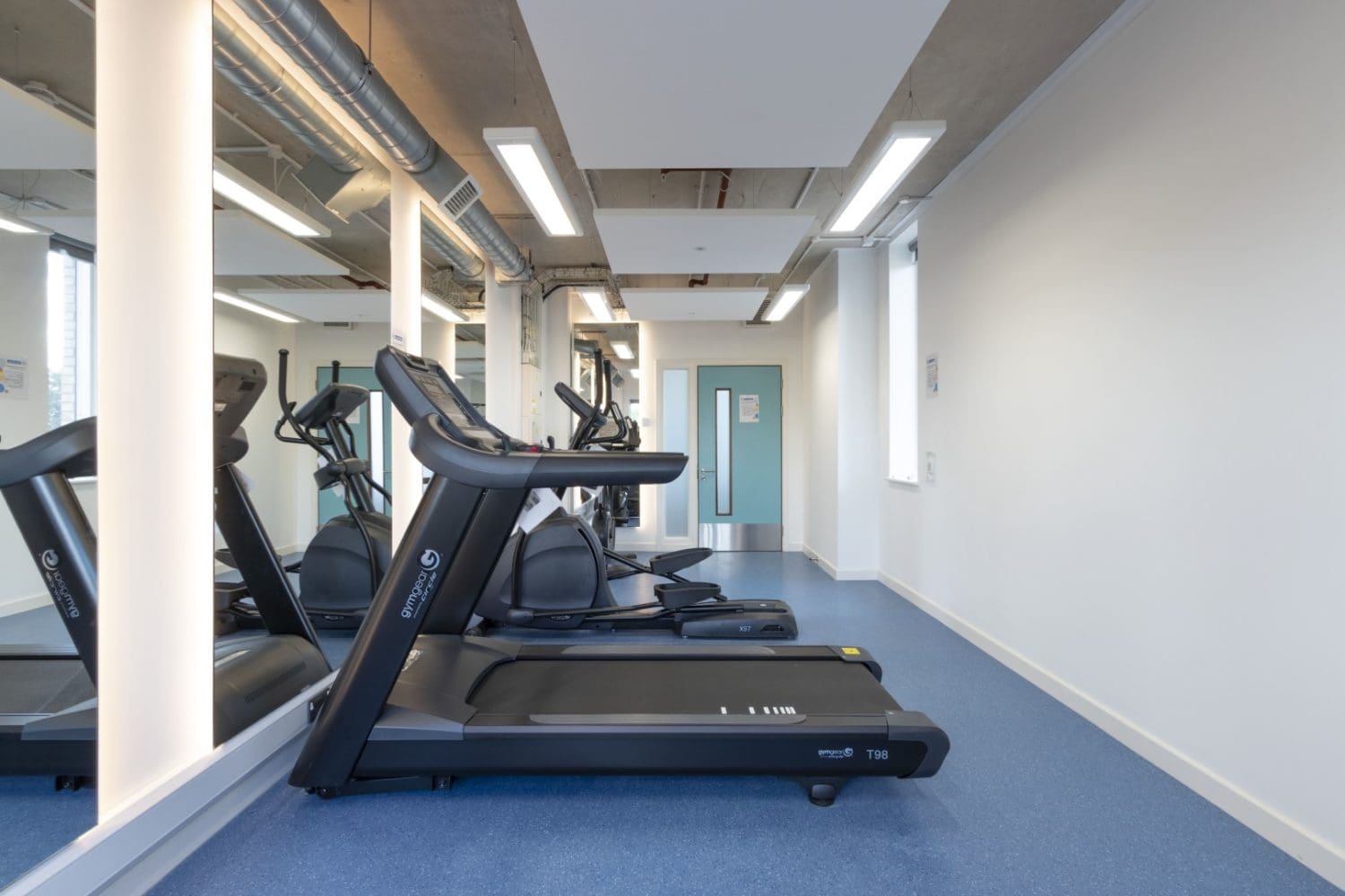 School gym design with new LED lighting mirrors with back-lighting