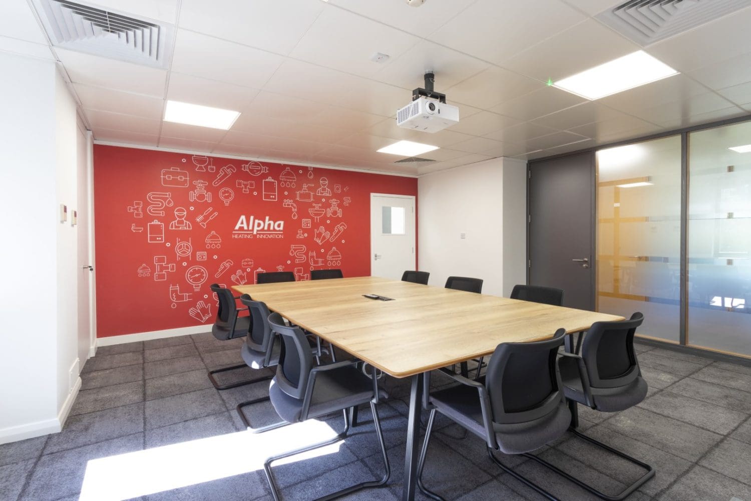 Office meeting and training room with frosted glass