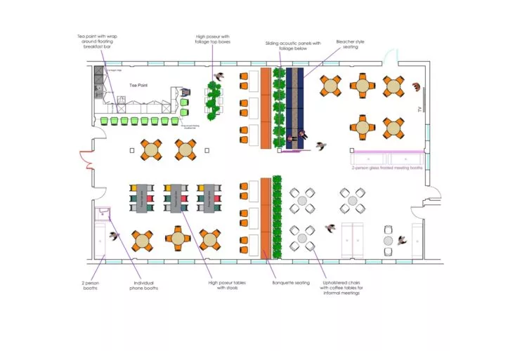 Office space plan in 2D designed using CAD software