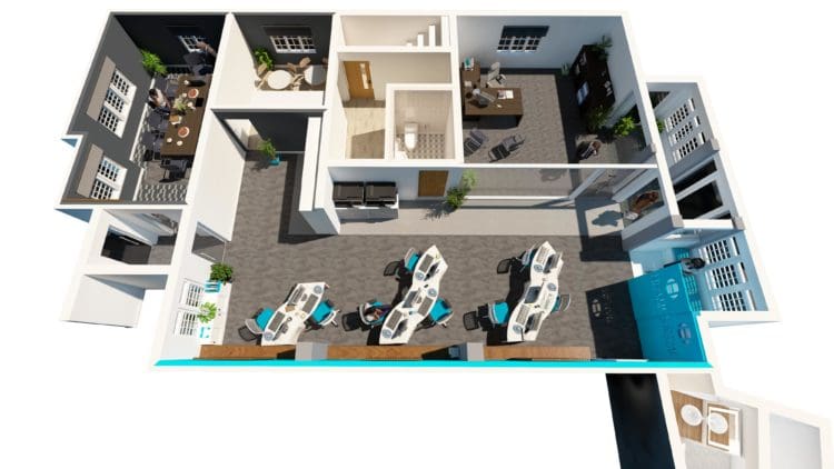 Isometric office floor plan by Rap Interiors