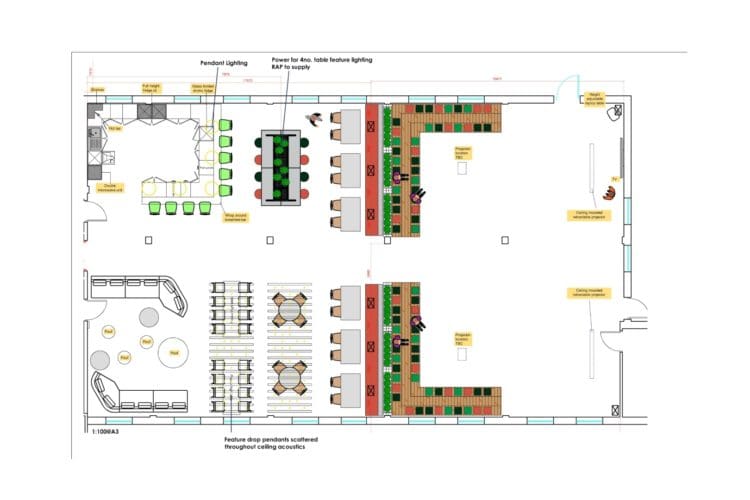 Office design layout for a large breakout area