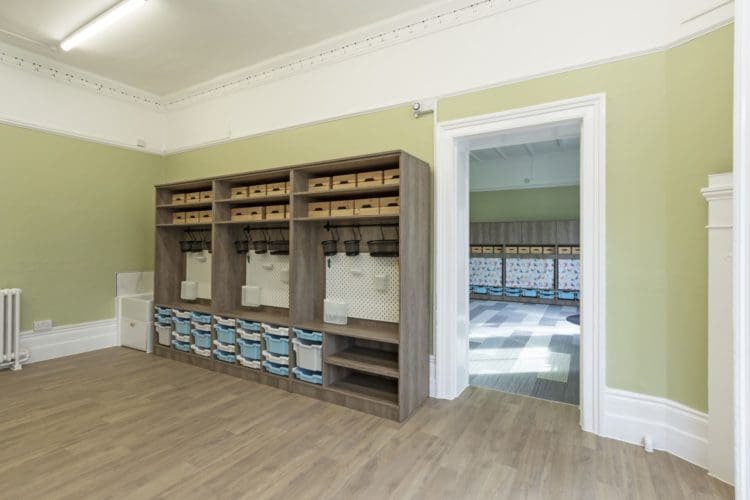 Art classroom storage unit with pullout trays