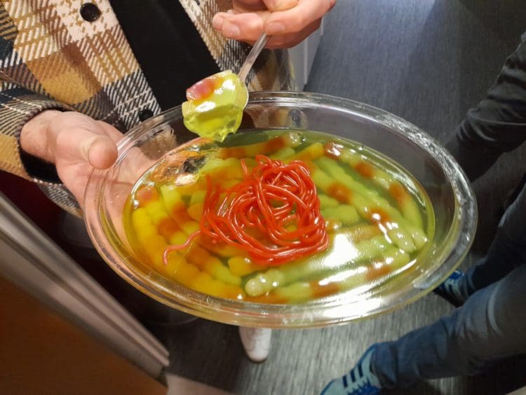 Worm and jelly dish for a bushtucker trial charity fundraiser