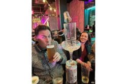 Rap project manager Jim drinking a pint of lager