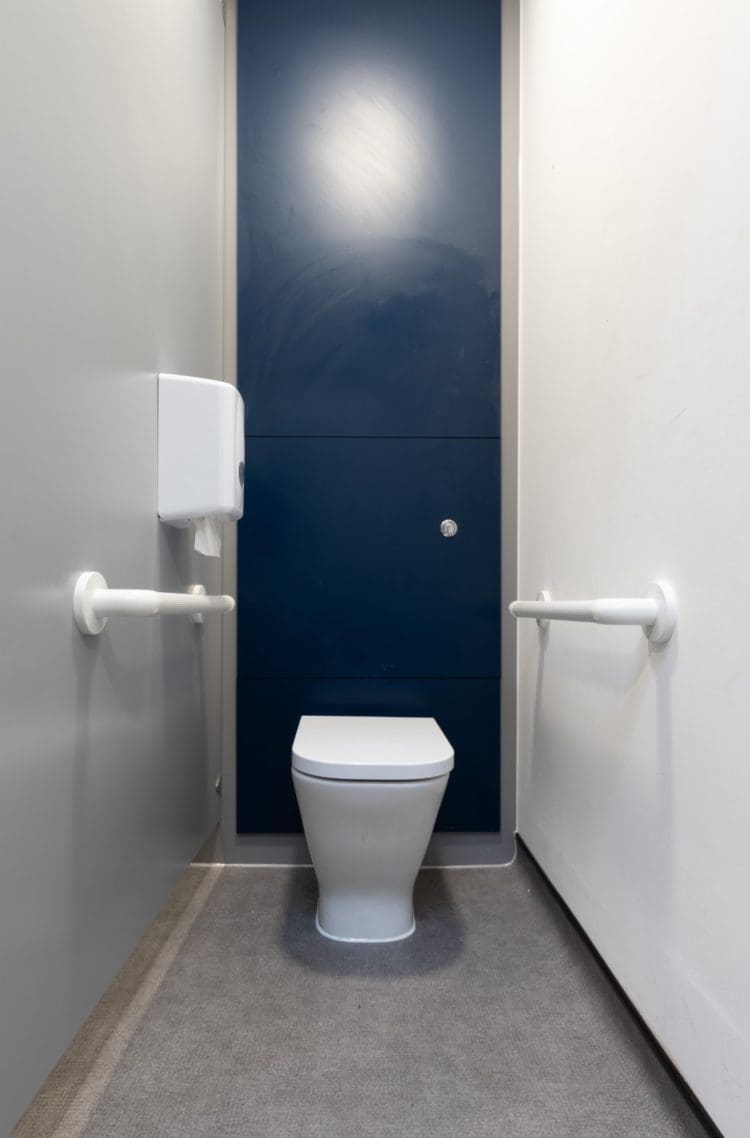 Disabled school toilet with grab rails for disabled users