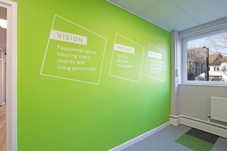 Office feature wall with inspirational wall prints