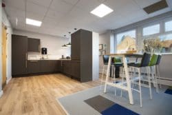 Office tea point interior design and refurbishment with pendant lights