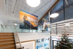 Hanging office acoustic panels installed for a reception refurb in London