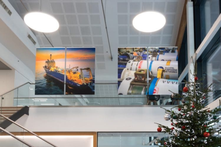 Hanging office acoustics installed for a reception area refurbishment