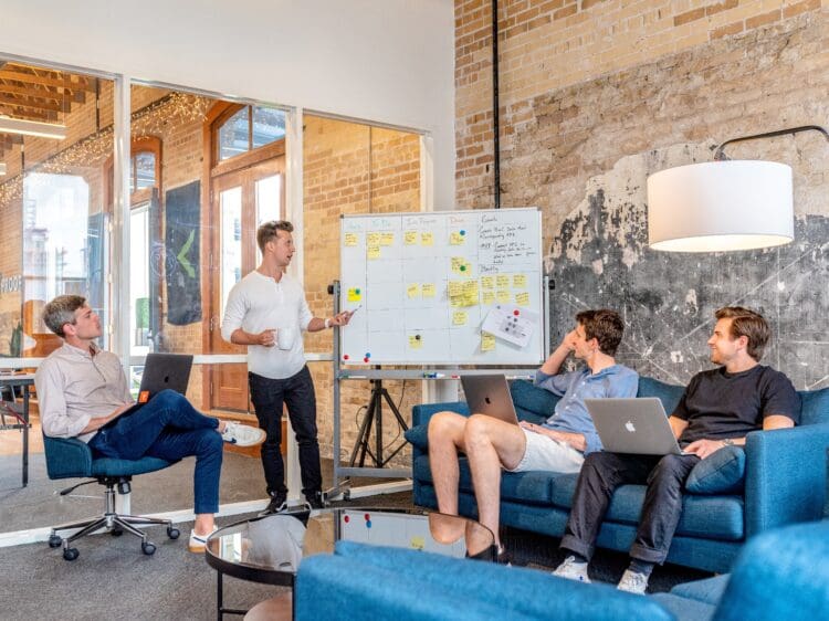Office breakout area and collaboration meeting area.