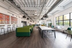 Open plan staff dining space and breakout area at Albion Fine Foods, Kent.