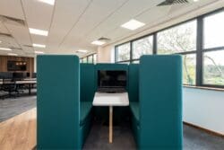 Acoustic meeting booth in an office interior design and fit out for a food supply company in Kent.