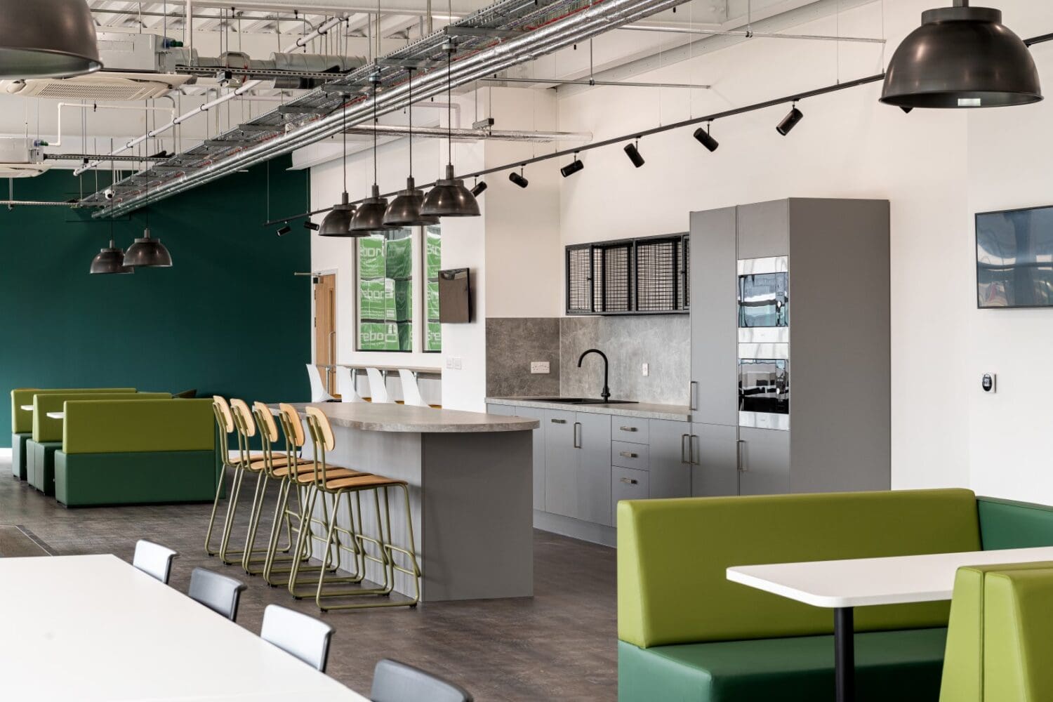 Bespoke kitchen and tea point area for Albion Fine Foods on ground floor
