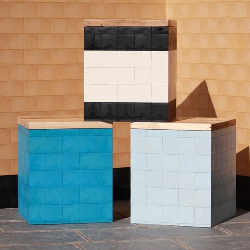 Stools made from bio polymer bricks as an excellent furniture solution for any office interior design scheme.