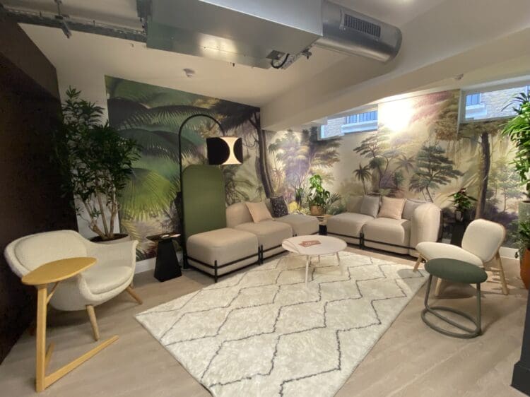 Frovi furniture showroom at Clerkenwell design week showcasing break out space for an office design scheme.
