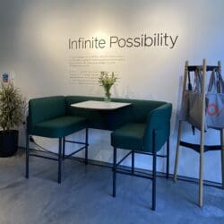 Naughtone meeting table and chairs in their furniture showroom in Clerkenwell, London.