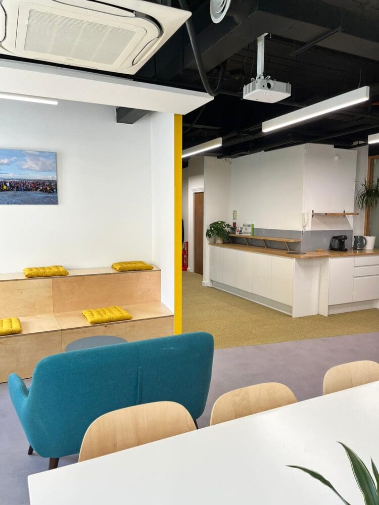 Communal space in office refurbishment project.