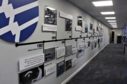 Corporate company branded timeline wall graphic for office interior design project at Wire Belt in Sittingbourne Kent.