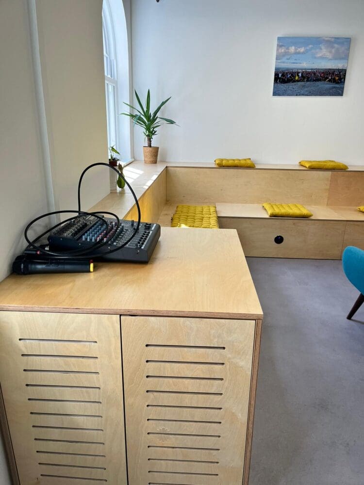 Server cabinet in a breakout space in an office refurbishment project.