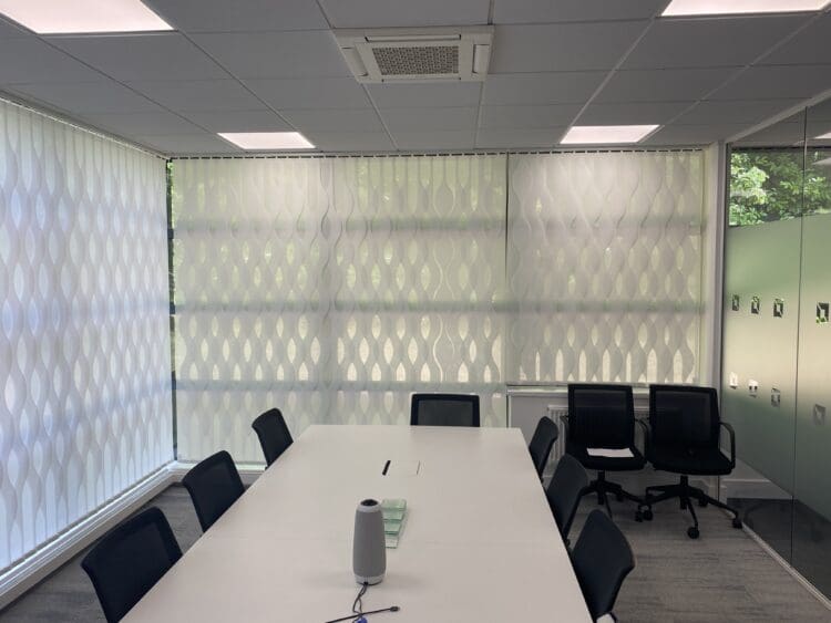 Boardroom interior design with bespoke blinds.