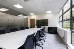 orporate boardroom design with glazed manifestation.