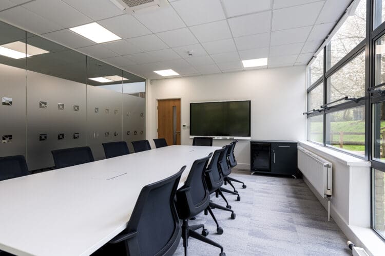 orporate boardroom design with glazed manifestation.