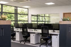 Open plan office design with modern office furniture solutions.