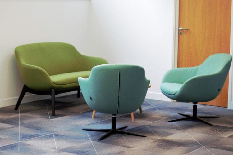 Office breakout area with Frovi soft seating solutions.