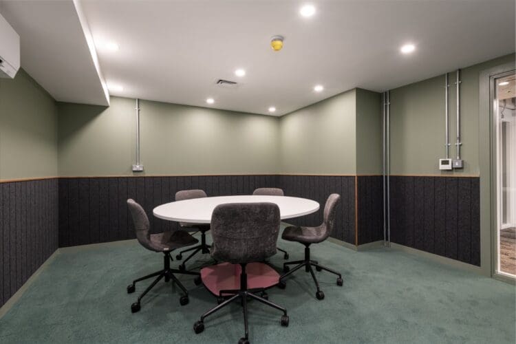 Modern office meeting room with furniture solutions.