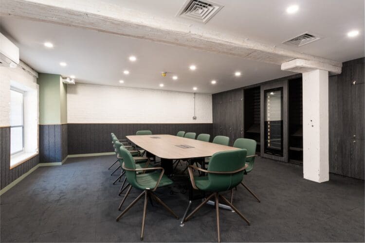 Office boardroom with corporate office furniture solutions.
