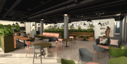 3d render of staff breakout space interior design project.