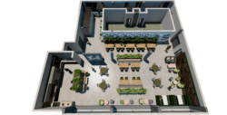 Isometric floor plan of commercial interior design project.