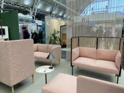 Fora and Form soft seating display pale pink at the Workspace Design Show.