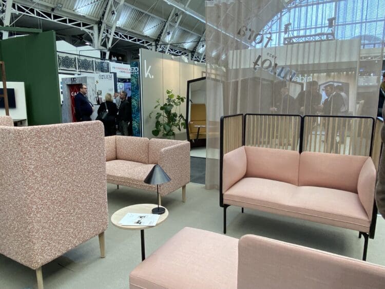 Fora and Form soft seating display pale pink at the Workspace Design Show.