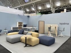 Lapalma workspace furniture solutions with soft seating area.