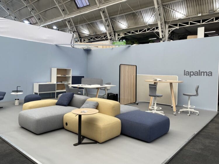 Lapalma workspace furniture solutions with soft seating area.