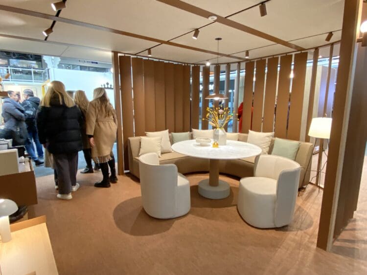 Soft seating in a neutral pastel colour pallete.