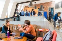 Collaborative social space in a modern office design.