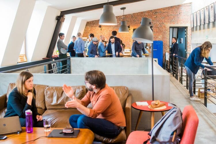 Collaborative social space in a modern office design.