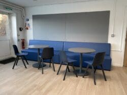 Dining area in London school staffroom refurbishment project.