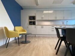 School staffroom interior design scheme with modern tea point.