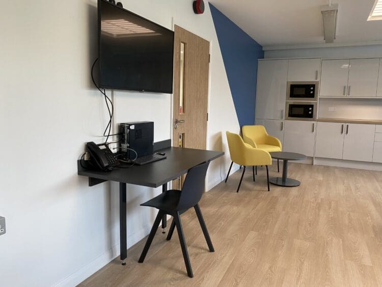 Small workstation in school staffroom refurbishment.