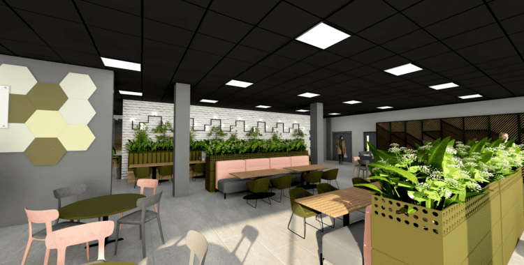 Office breakout area design for office interior design project.