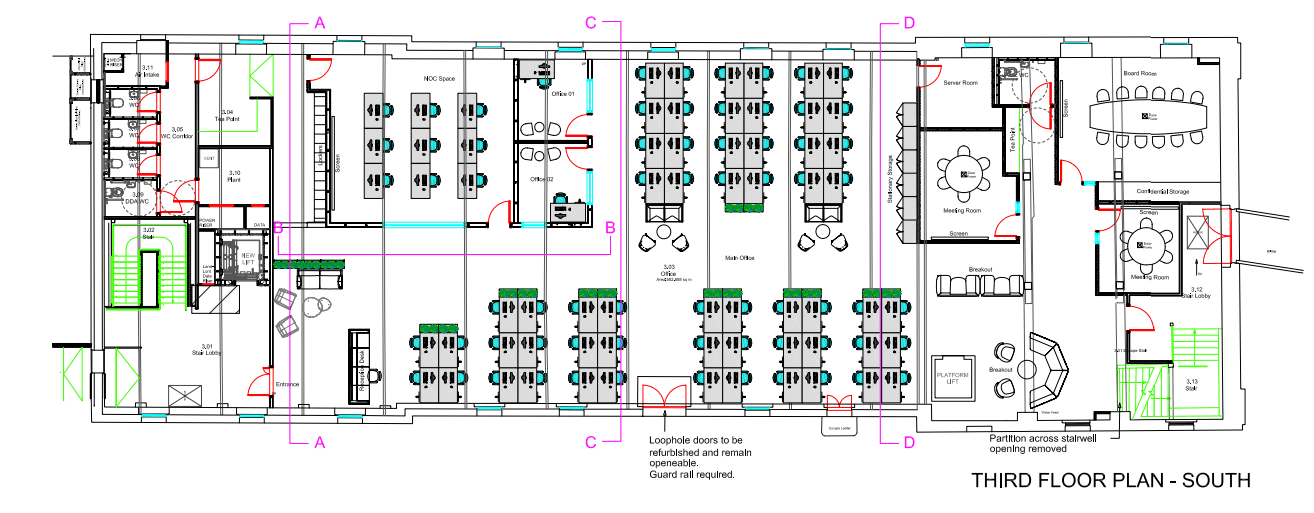 Hybrid office layout template for office design ideas.