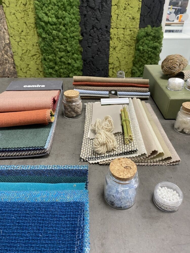Interior design mood board with samples by commercial interior designers.