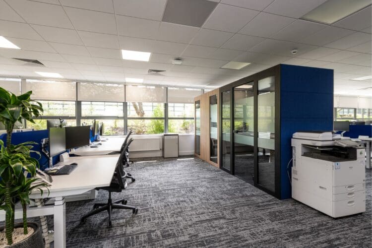 Modern office refurbishment with meeting booths. Rap Interiors