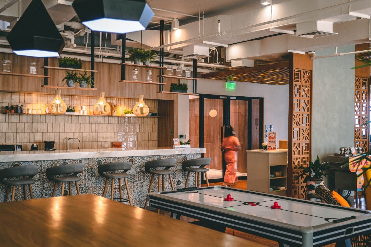 Office breakout space for corporate office interior design ideas.