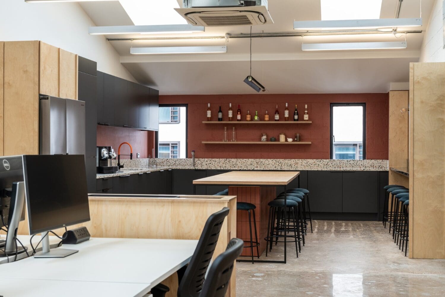 Office tea point with modern finishes in London fit out project.
