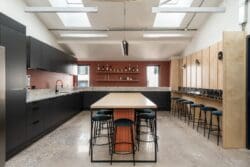 On trend kitchen design for London office fit out project at CircleSquare.