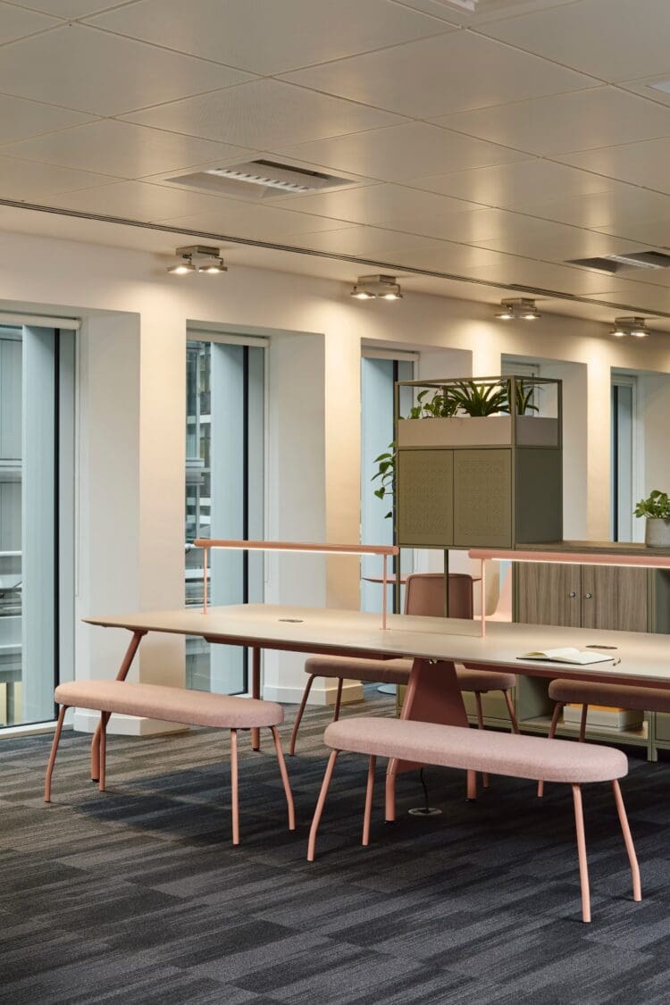 KI Europe modern office desk with integrated lighting.